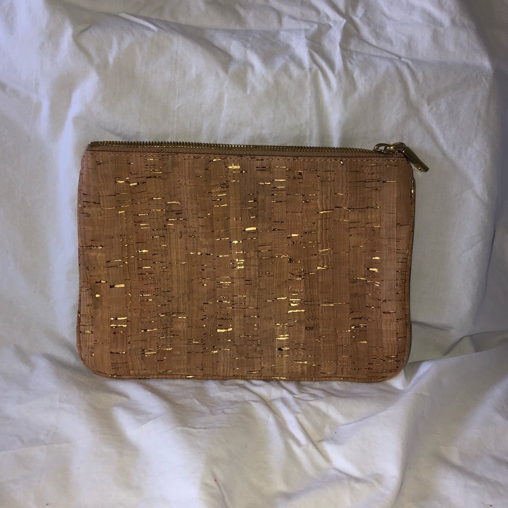 J. Crew Gold Cork Clutch